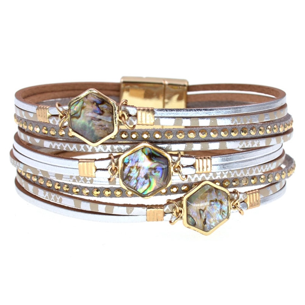 Leather Paua Abalone Shell bracelet with magnetic clasp